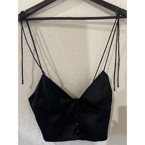 Y2K 90s Urban Outfitters Babydoll Satin Medium Black Smocked Stretch Adjustable